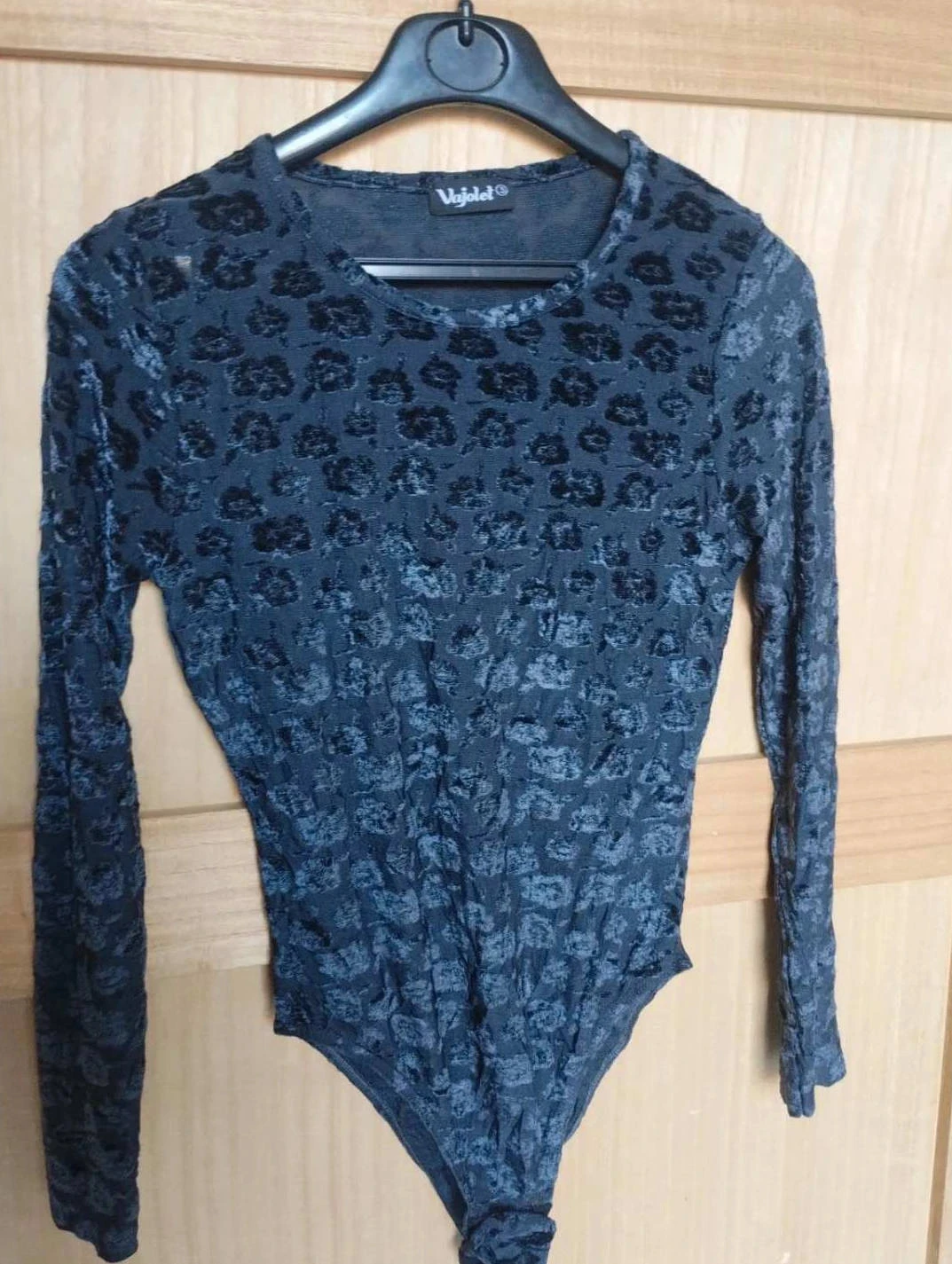 Body bleu marine velours, manches longues, Vajolet T3